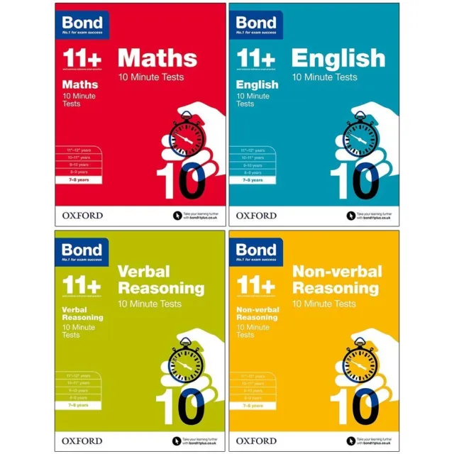 Bond 11+ Maths 10 Minute Tests 7-8 Years 4 Books Children Collection Set Pack