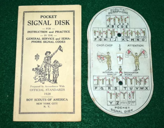 Vintage Boy Scout 1928 Pocket Signal Disk With Instructions - Scarce