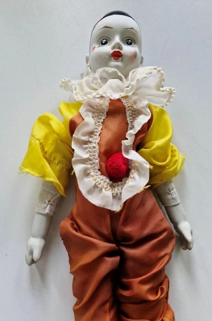 Sweet Vintage Pierrot Sad Faced Clown Doll * Soft body, Ceramic head hands feet