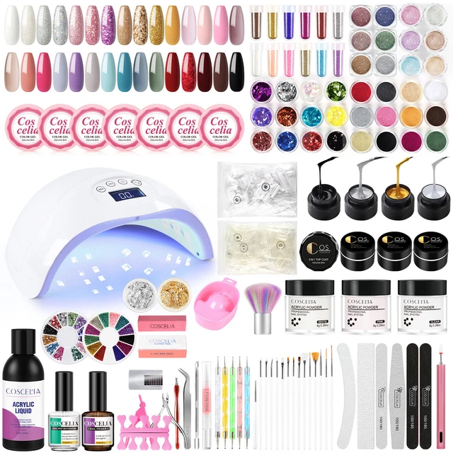 Kit de polvo acrílico con 30 PIEZAS UV colores gel remojo 48W gel claro esmalte de uñas set