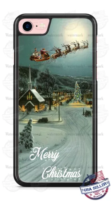 Funda de teléfono Navidad Santa Claus Fly Over Town para iPhone i12 Samsung A51 Google