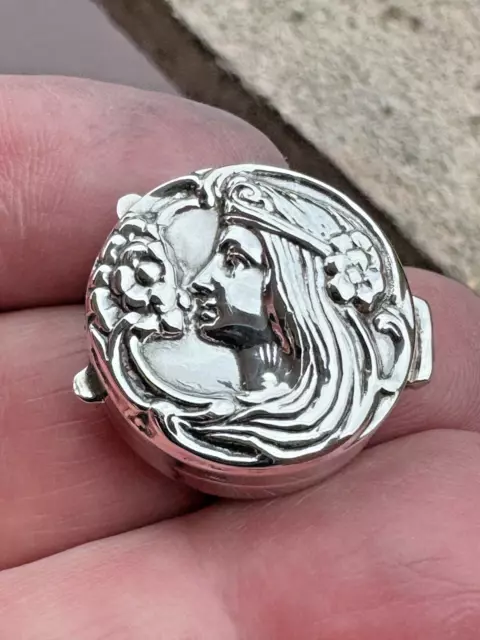 Sterling Silver Art Nouveau Pill Box - Ari D Norman - Sheffield - 1994