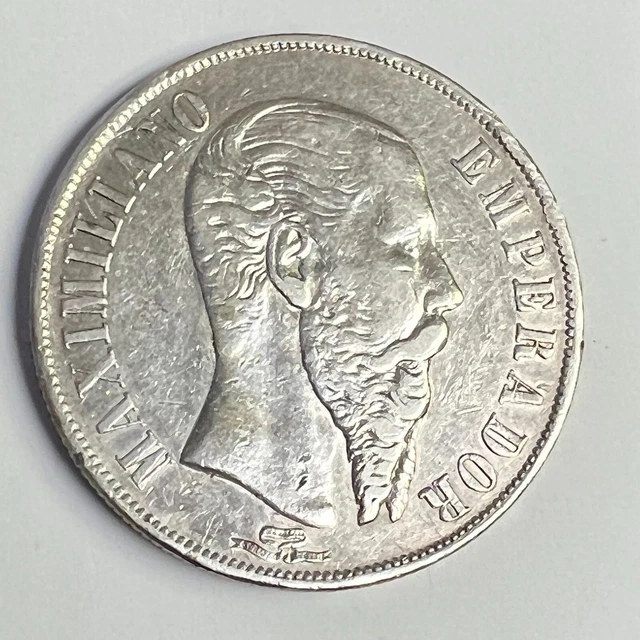 1867 Mo Mexico 1 Peso Silver, Empire of Maximilian, KM#388.1, XF+ Details 1867 Mo Mexico 1 Peso Silver, Empire of Maximilian, KM#388.1, XF+ Details