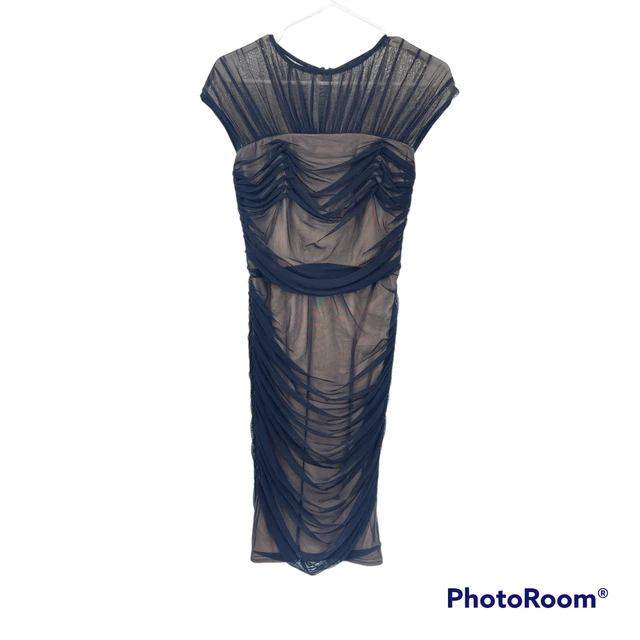 Tadashi Shoji Dress Black Cinched Mesh Sheer Mini Bodycon Elegant Wedding XS