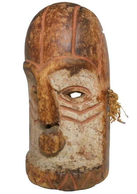 Scarce Bembe Tribal African Vint Hnd Crvd, Hnd Pntd Clay Red/Chalk White Wd Mask 3