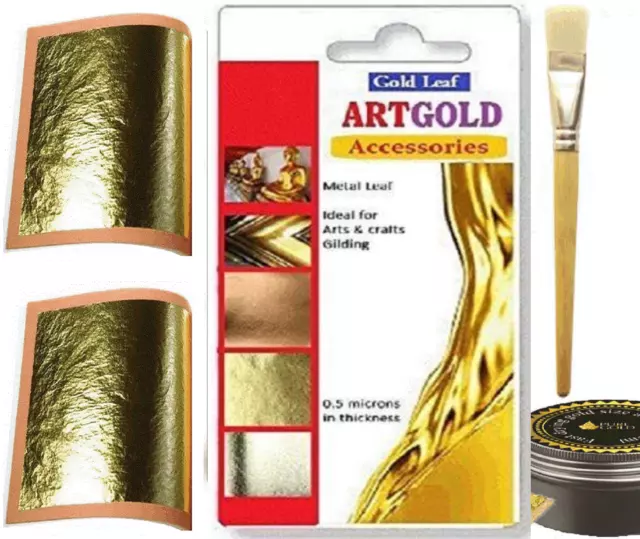 Gold Leaf Sheets Glue 100 24K Colour Kit Acrylic Adhesive and Gilding Art  DIY