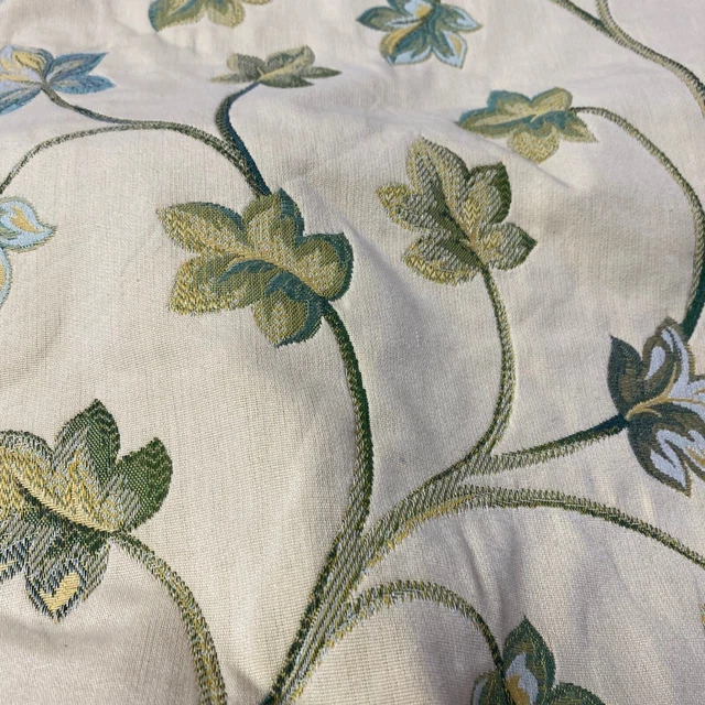 Blue & Green Embroidered Floral Pattern Curtain Fabric Material 137cm wide BR306