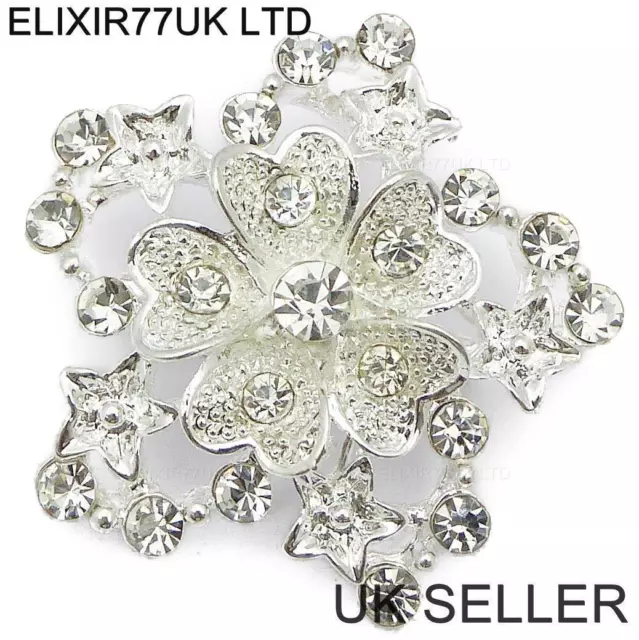 Diamante Crystal Silver Pin Brooch Wedding Bouquet Bridal Cake Sterling Job Lot