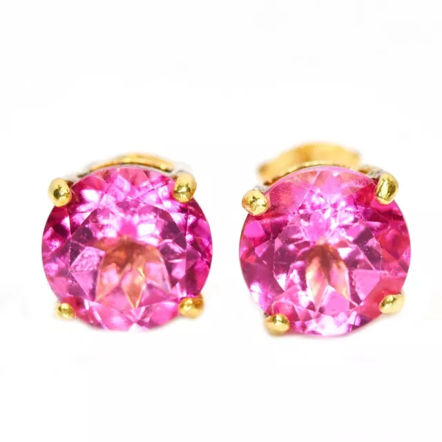Genuine Pink Topaz Round 9 Mm. Sterling 925 Silver Stud Earring