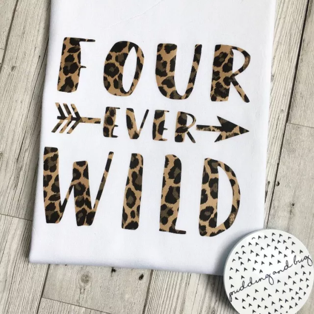 Fourth Birthday Tshirt 4th Birthday Tee Four Ever Wild Top Leopard Print T Shirt