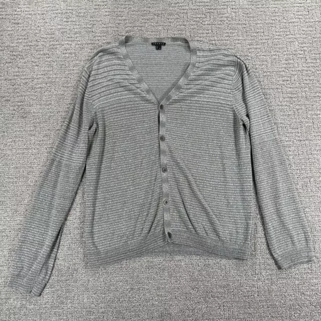 Theory Sweater Extra Large XL Grey Striped Cardigan Lightweight Womens