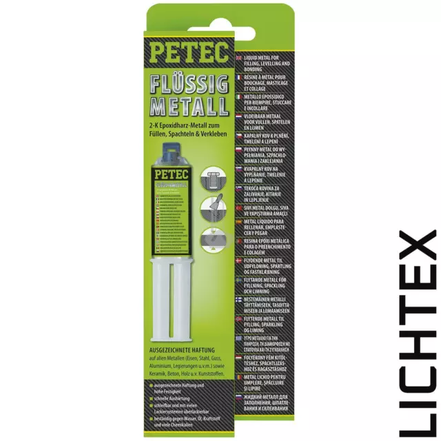 PETEC Flüssigmetall 2-Komponenten 25 ml Doppelspritze Epoxydharz Metall 25ml