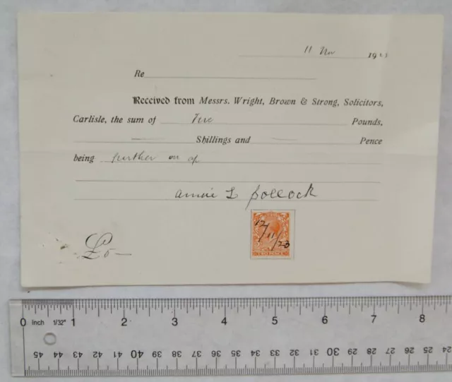 1923 signed receipt revenue Annie L. Pollock from Wright Brown Strong, Carlisle