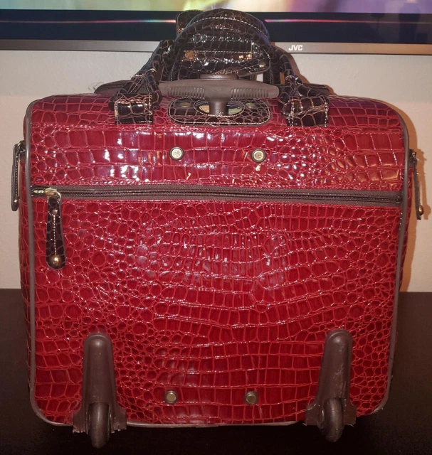 Samantha Brown Classic Red Croc Embossed Carry On Wheeled Luggage Bag 16" x 16" 2