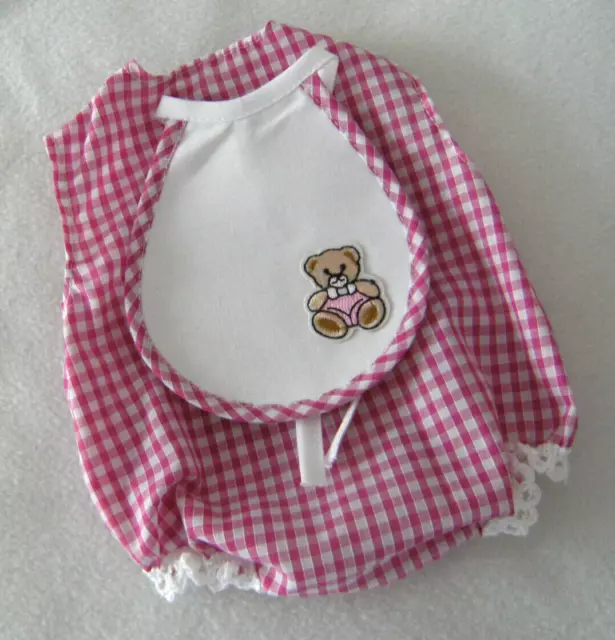 PINK CHECK ROMPER & BIB *BRAND NEW REPLACEMENT* for 1960s 16" TINY TEARS DOLL