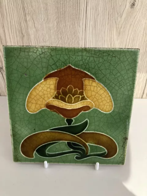 Antique Art Nouveau 6" Embossed Majolica Fireplace Tile TR BOOTE c.1905