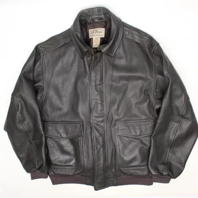 LL Bean Mens Bomber Jacket XL Dark Brown Goatskin Leather Classic Flight Coat