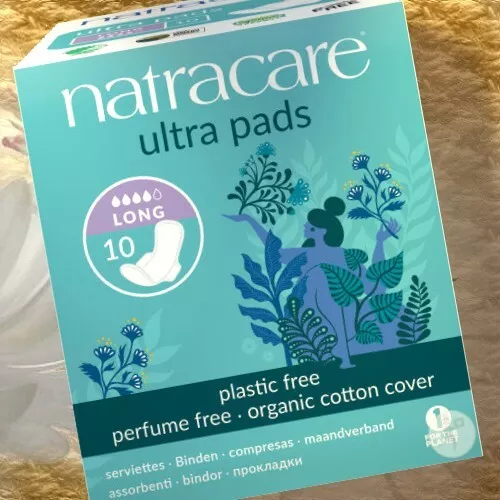 Natracare DOPPELPACK Ultra Pads LONG flache extralange Flügel-Binden Bio, 20 ST