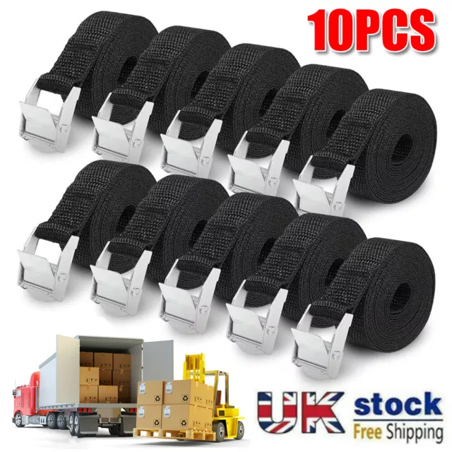 Set Of 10 Lashing Straps Cargo Luggage Tie Down Cam Buckle Roof Rack 2.5m X 25mm