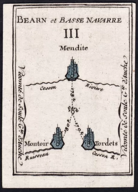 Mendite Bearn Frankreich Spielkarte playing card map Karte Poilly 1750