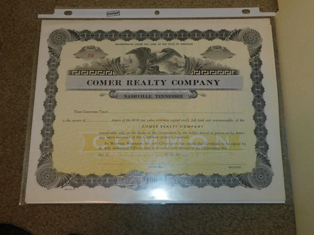 Comer Realty Co. Nashville, Tenn., Stock