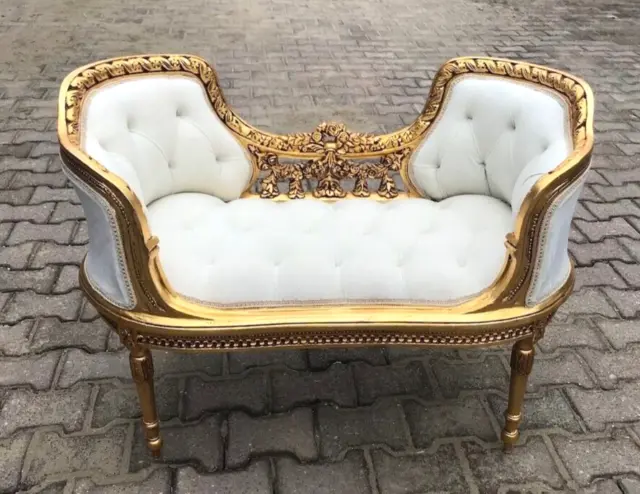 Elegant French Louis XVI Style Off-White Velvet Settee/Bench