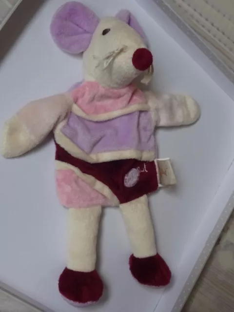 Doudou Plat Souris Marionnette Rose Mauve Prune   Baby Nat 30 Cm