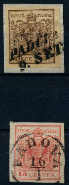 LOMBARDEI-VENETIEN 1850 30C, HP, Type III. und 15C, MP, Type III. Versch. PADOVA