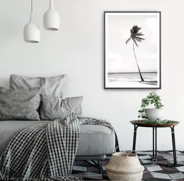 Black & White Palm Tree Beach & Ocean Art Print. A3 A2 A1 Sizes 2