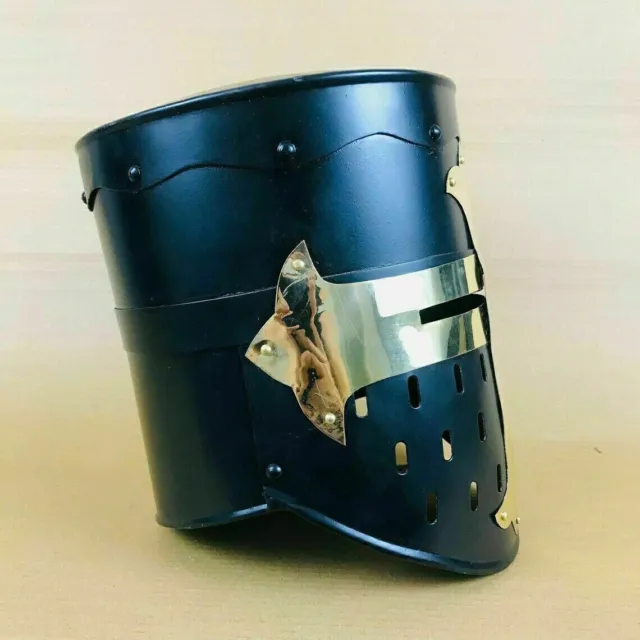 Medieval Knight Armor Crusader Viking Templar Helmet With Stand gift Blue Design 2