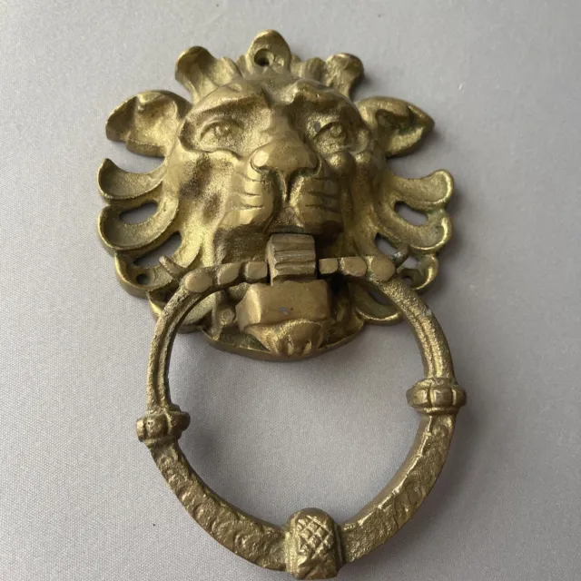 Vintage Solid Brass Lion Head Door Knocker 6.5"