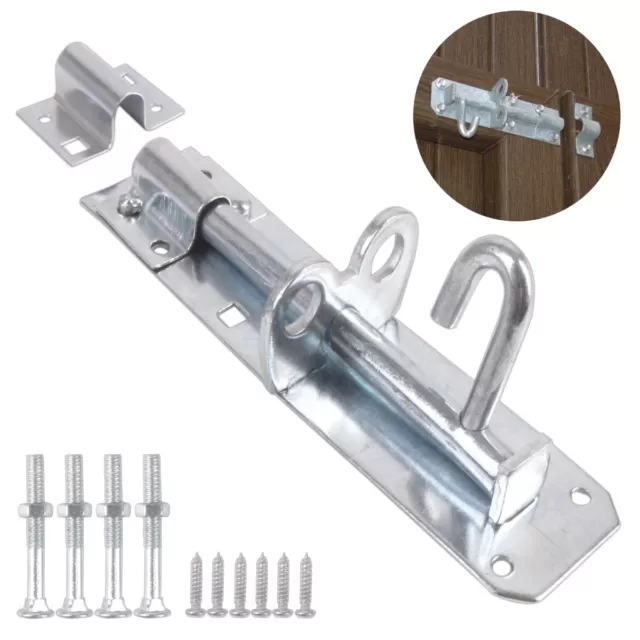 GALVANISED SLIDE LATCH Pad Lock Bolt & Fixings Garden Gate Shed Garage Door Lock