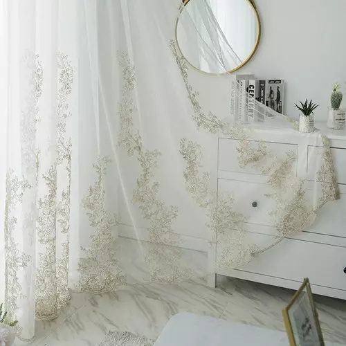 Embroidered Luxury Tulle Curtains Room Floral Sheer Window Curtain Blinds Drapes