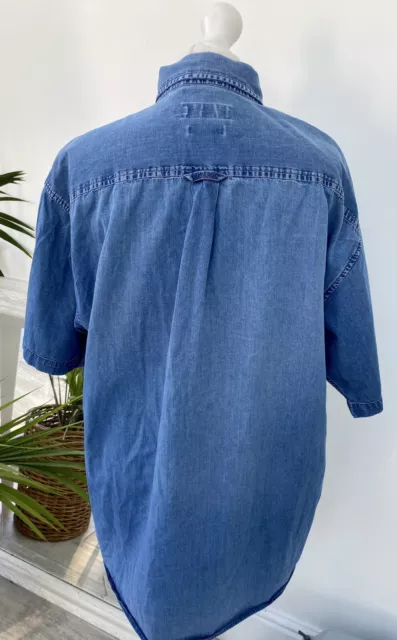 Maine Mens Size L 43” Chest Shirt Short Sleeved Indigo Twill Cotton Blue 3