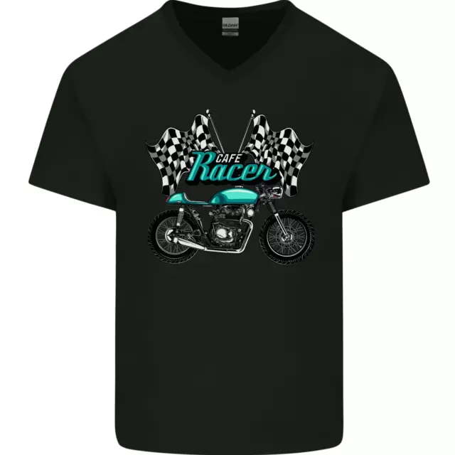 Cafe Racer Biker Motorcycle Motorbike Mens V-Neck Cotton T-Shirt