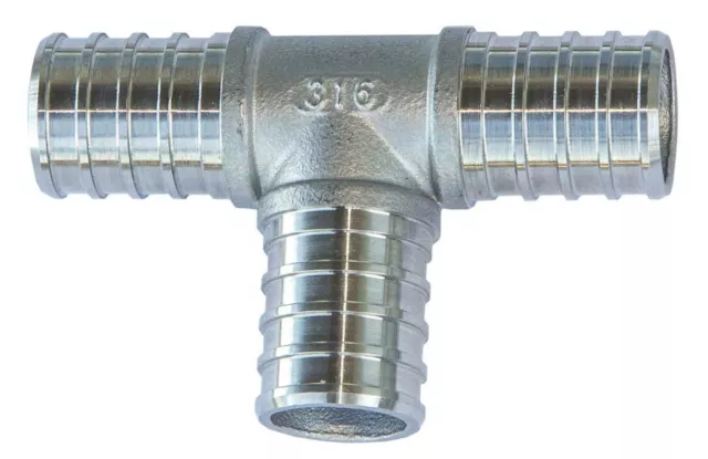 PACK OF 10 - 1" Stainless Steel PEX Tee Hose Barb Crimp Fitting SS 316 T Adapter