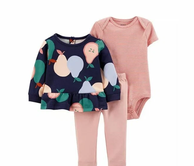 NEW Carters Baby Girls Clothes 3pc Pants Pear Top Outfit Set Size 6 Months NWT