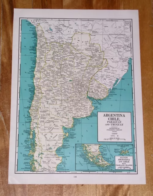 1941 Original Vintage Wwii Map Of Argentina Chile / Brazil / South America