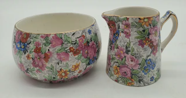 Lord Nelson Ware MARINA Chintz Open Sugar Bowl and Creamer As-Is