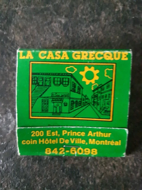 La Casa Grecque Montreal Laval Quebec Matchbook Cover