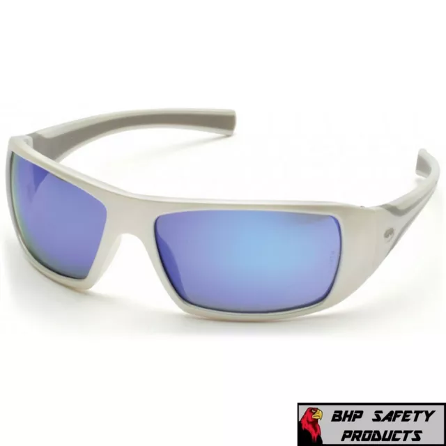 Pyramex Goliath Safety Glasses Sw5665D White W/ Ice Blue Mirror Lens Sunglasses
