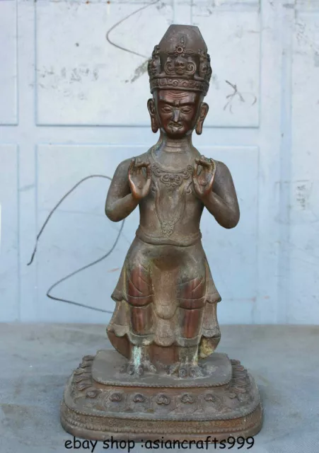 15,2 "Old Tibet Buddhismus Lila Bronze Padmapani Lokeshvara Tara Buddha Statue