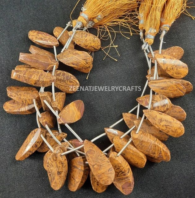 7 "Natural Mariam Jasper Facettes Twisted Pear Gemstone Beads Jewelry...