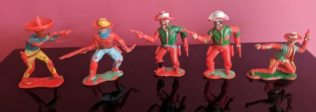 Crescent Toys Cowboys & Mexicans 1960's 60mm 5x Figures.