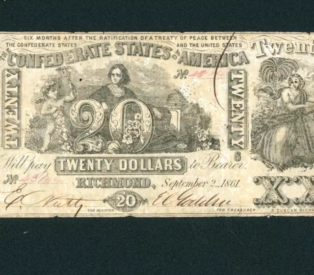 $20 1861 The Confederate States of America ** PAPER CURRENCY AUCTIONS