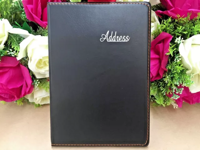 Black Leather Grain Address Book Phone E-mail Office Telephone 120 pages NEW L