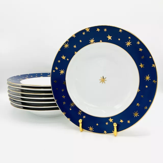 Galaxy Fine Porcelain by Sakura Salad Plates 8" Stars On Blue with 14K Gold