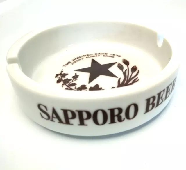 Sapporo Beer Ash Tray Japanese White Porcelain "Since 1876 Japan's Oldest Brand"