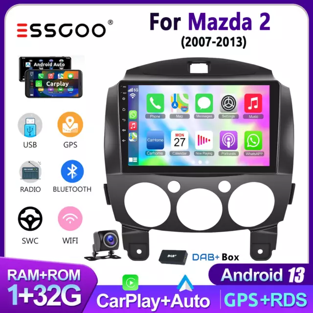 For Mazda 2 2007-2013 Car Stereo Radio Android 13 Carplay Head Unit GPS 64G DAB+