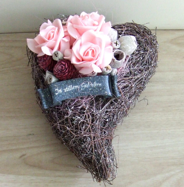 Rosa Grabherz Aus Kunstblumen - Wetterfester Grabschmuck 30cm